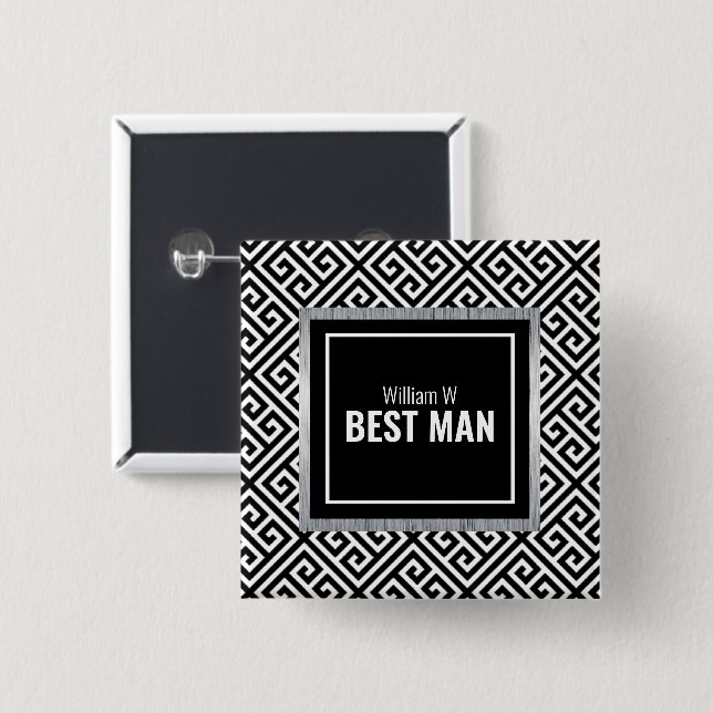 Black & white customisable best man name button (Front & Back)