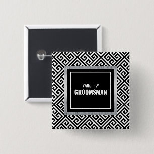 Black & white customisable groomsman name button