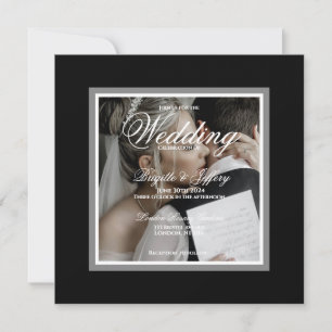 Black & white customisable wedding photo invitation