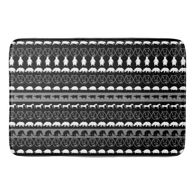 Black White Cute Animals Pattern #2 Bath Mat (Front)