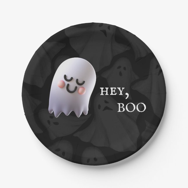 Black & White Cute Boo Halloween  Paper Plate (Front)