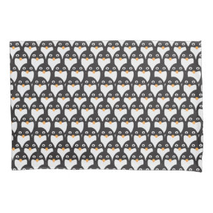 Black White Cute Cartoon Penguin Pattern Pillowcase
