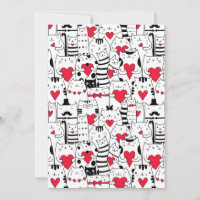 Black White Cute Cat Red Heart
