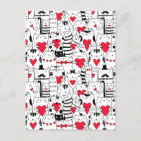 Black White Cute Cat Red Heart