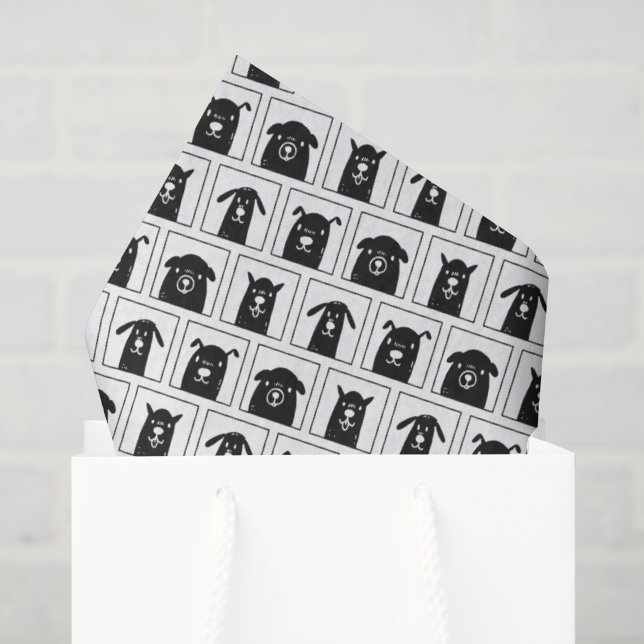 Black & White Cute Dogs Pattern Tissue Paper (Gift Bag)