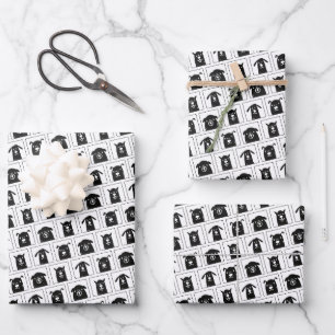 Black & White Cute Dogs Pattern Wrapping Paper Sheet