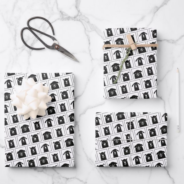 Black & White Cute Dogs Pattern Wrapping Paper Sheet (Front)
