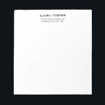 Black & White Cute Elegant Minimalist Style Notepad<br><div class="desc">Represent yourself with this modern,  elegant design. This template can be customised to meet all professional occupations.</div>