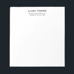 Black & White Cute Elegant Minimalist Style Notepad<br><div class="desc">Represent yourself with this modern,  elegant design. This template can be customised to meet all professional occupations.</div>
