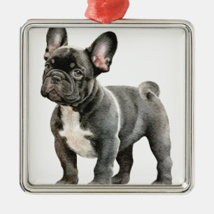 BLACK & WHITE CUTE FRENCH BULLDOG DOG METAL TREE DECORATION