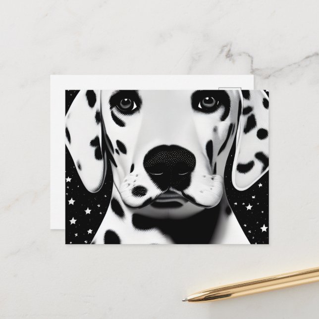 Black & White Cute Retro Dalmatian Puppy Postcard (Front/Back In Situ)