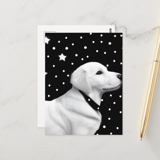 Black & White Cute Retro Dog Postcard (Front/Back In Situ)