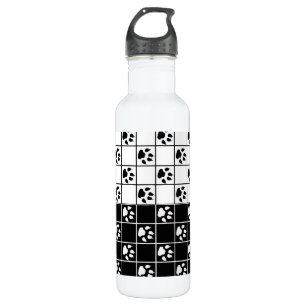 Black White Cute Windowpane Paw Plaid 710 Ml Water Bottle