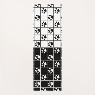 Black White Cute Windowpane Paw Plaid Yoga Mat