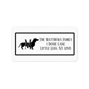 Black & White Dachshund Silhouette Border Label