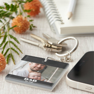 Black White Dad Established Bold Photo Key Ring