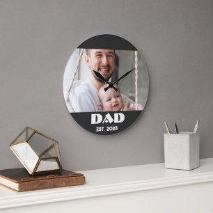 Black White Dad Established Bold Photo Large Clock
