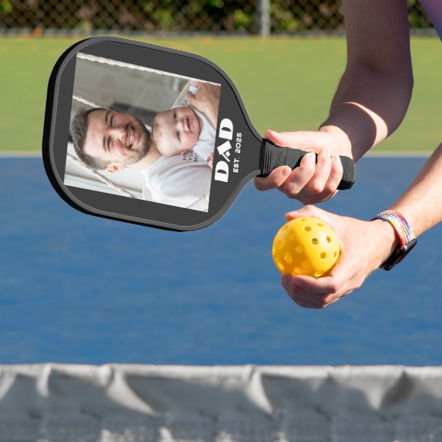 Black White Dad Established Bold Photo Pickleball Paddle (Insitu)