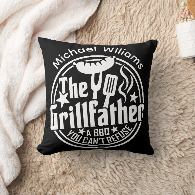 Black White Dad Personalised BBQ Grillfather Cushion (Blanket)