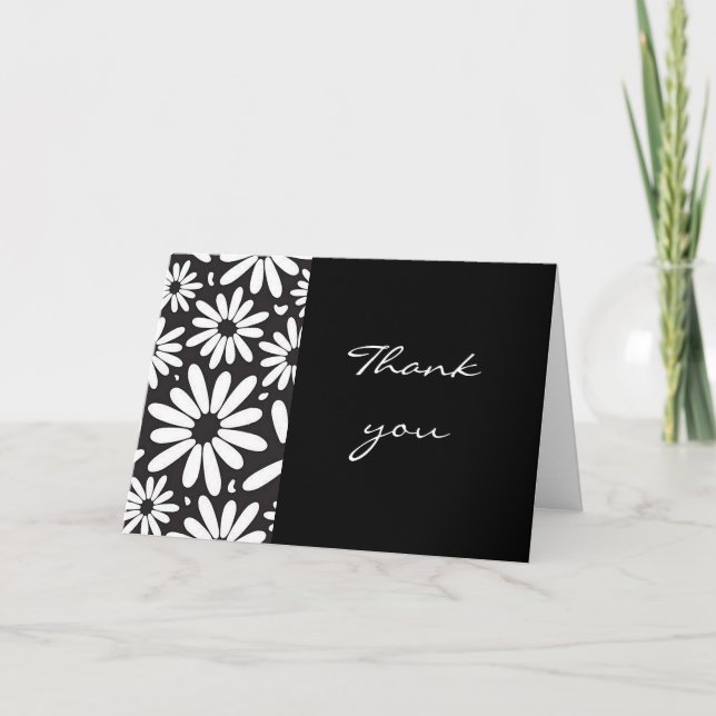 “Black & White Daisy” Blank Folded Thank You Card (Front)
