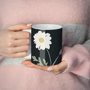 Black-White Daisy & Custom Text Modern Farmhouse Coffee Mug