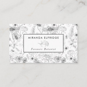 Black white daisy floral rose botanical business card