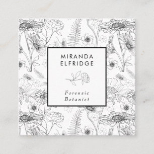 Black white daisy floral rose botanical square business card