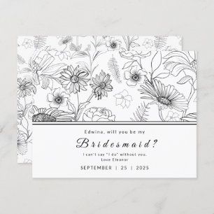 Black & white daisy flower design Be my Bridesmaid Invitation
