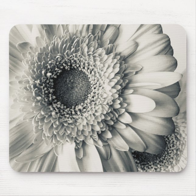 Black white daisy flower photo mouse mat (Front)