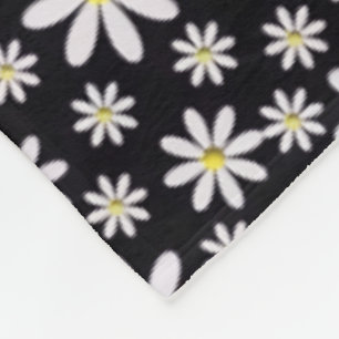 Black White Daisy Sherpa Throw Fleece Blanket