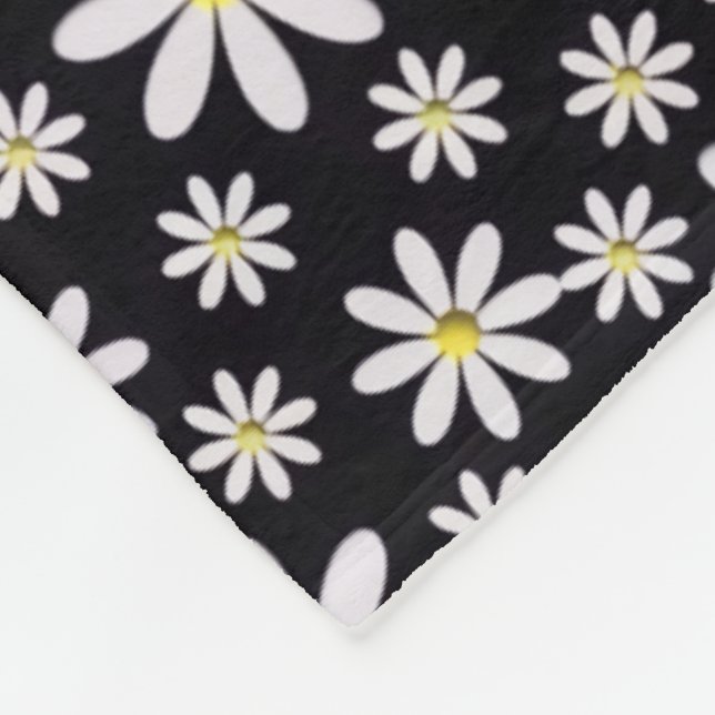 Black White Daisy Sherpa Throw Fleece Blanket (Corner)