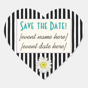 Black & White Daisy Stripe Save the Date Stickers