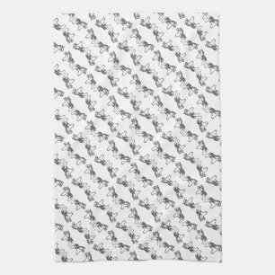 Black & White Dala Horses Dishtowel Tea Towel