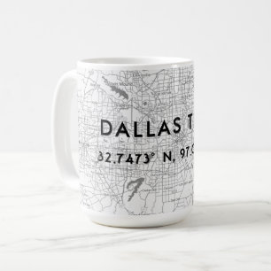 Black & White Dallas Texas Map Custom Coordinates Coffee Mug