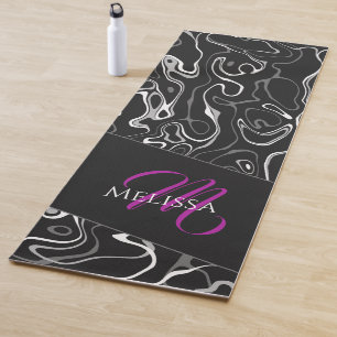 Black white damascus abstract pattern Monogram Yoga Mat
