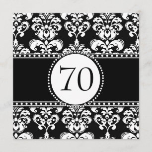 Black White Damask 70th Birthday Invitation