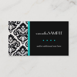 Black & White Damask, Aqua Teal Business Card
