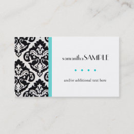 Black & White Damask Blue Business Card