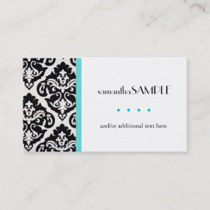 Black & White Damask Blue Business Card