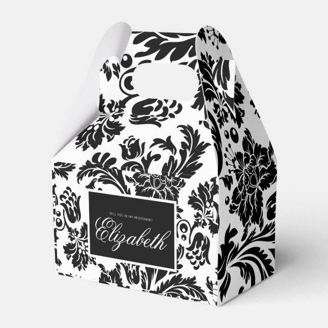 Black & white damask bridesmaid favour box (Front Side)