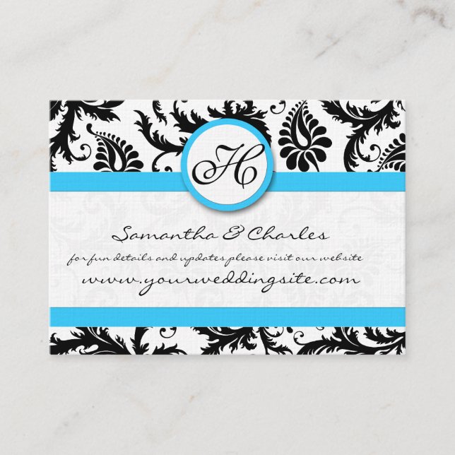 Black & White Damask Bright Aqua Trim No Dots Business Card (Front)