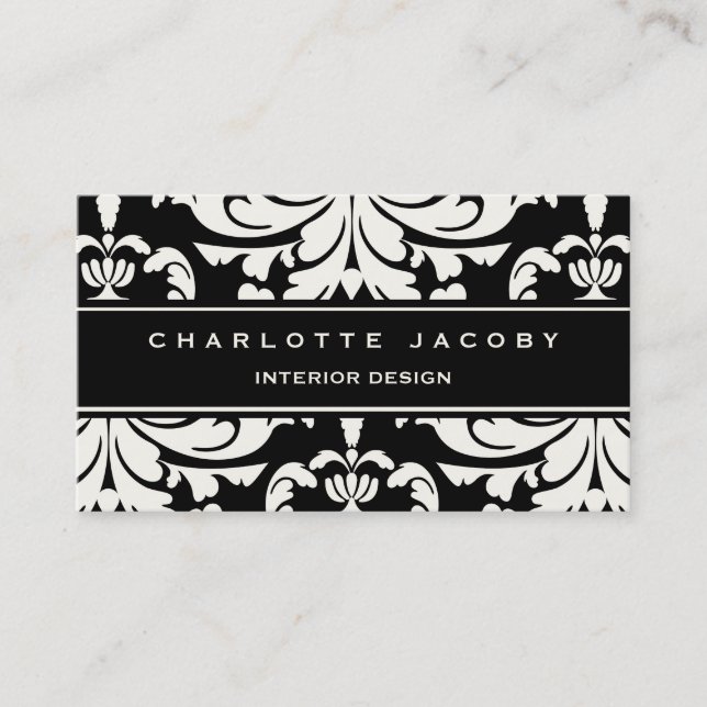 Black & White Damask Brocade Professional Style Business Card (Front)
