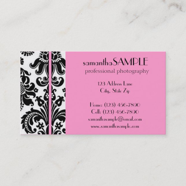 Black & White Damask Business Card (Front)