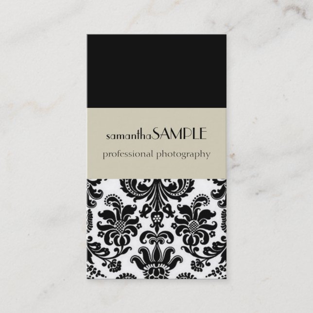 Black & White Damask Business Card (Front)