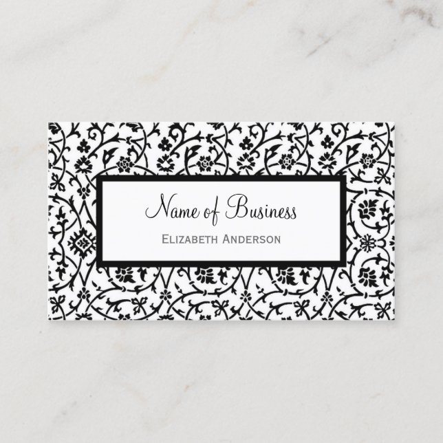 Black White Damask Business Card (Front)