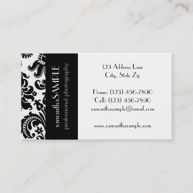 Black & White Damask Business Card (Front)