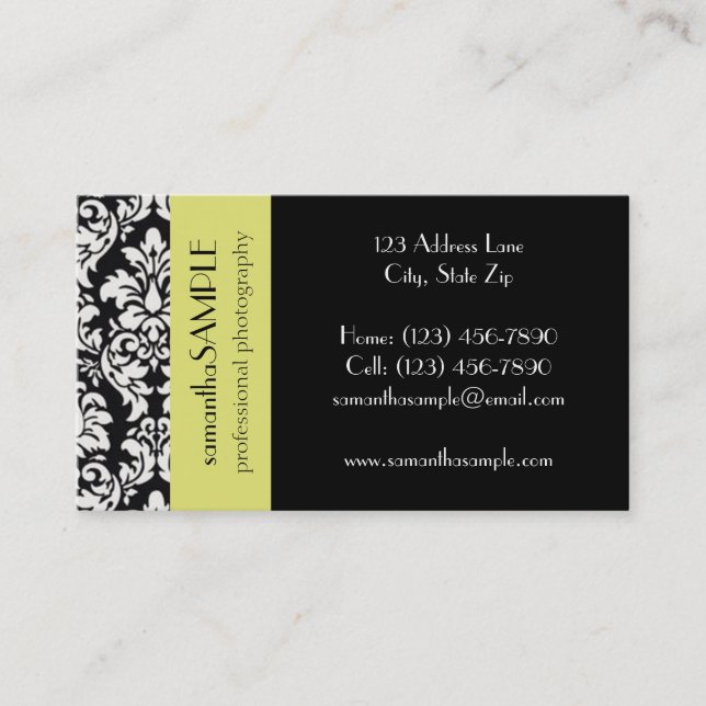 Black & White Damask Business Card (Front)
