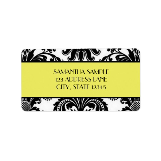 Black & White Damask, Canary Yellow Label (Front)
