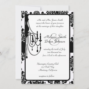 Black White Damask Chandelier Invitation
