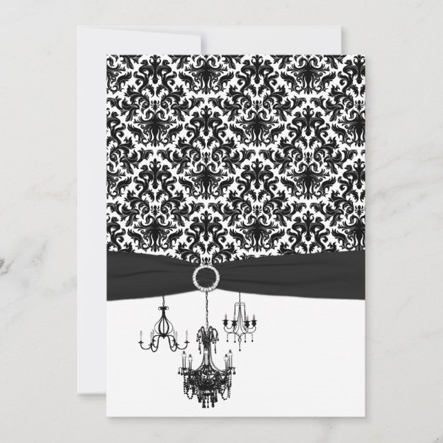 Black White Damask Chandeliers Wedding Invitation (Front)